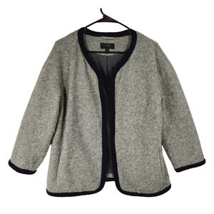 J Crew Boiled Wool Coat Jacket S Women Gray Navy‎ Blue Trim Open Front Lined